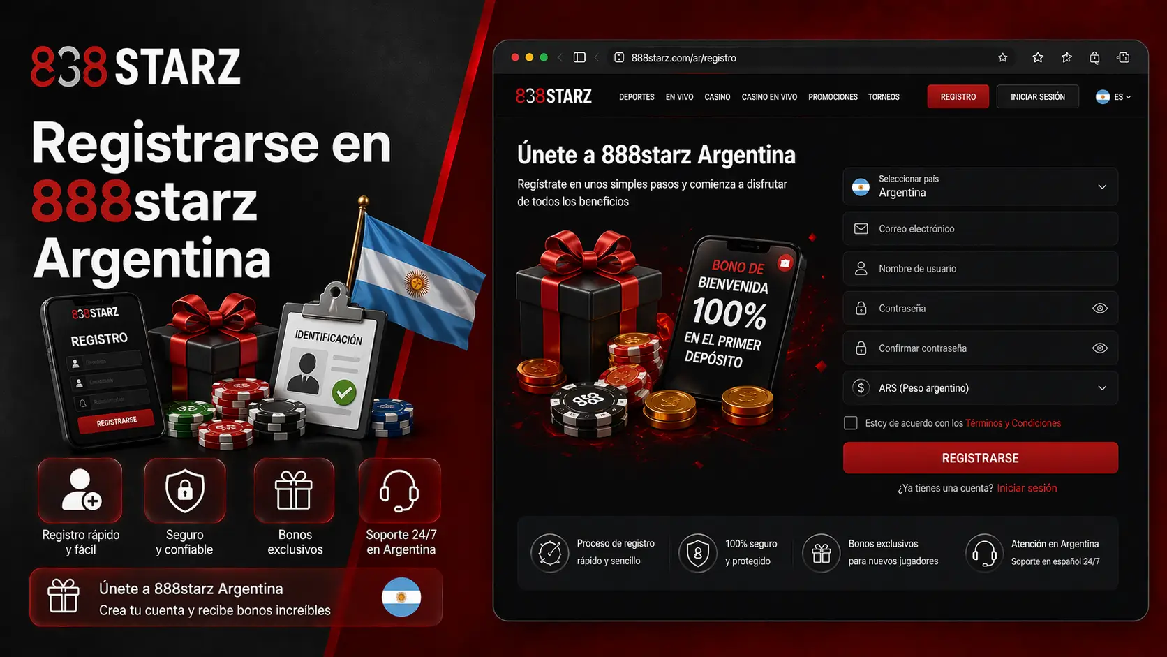 Cómo registrarse en 888starz Argentina